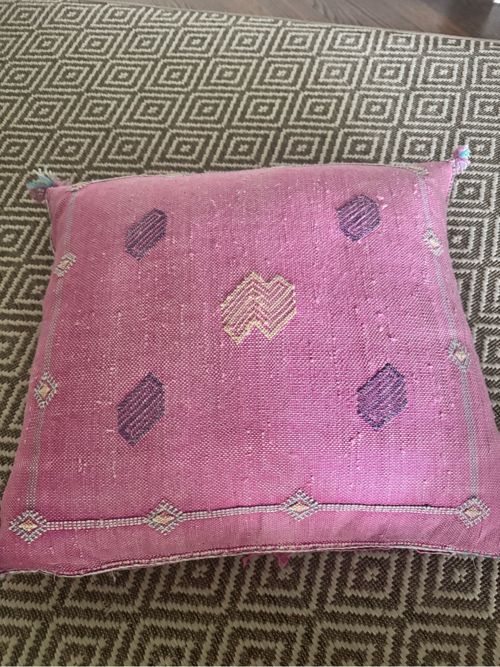 Vintage Pink,Moroccan Cactus Silk Pillow, Handmade Sabra Throw Pillow